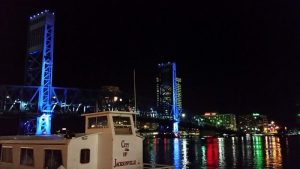 The skyline of Jacksonville, FL illuminated at night